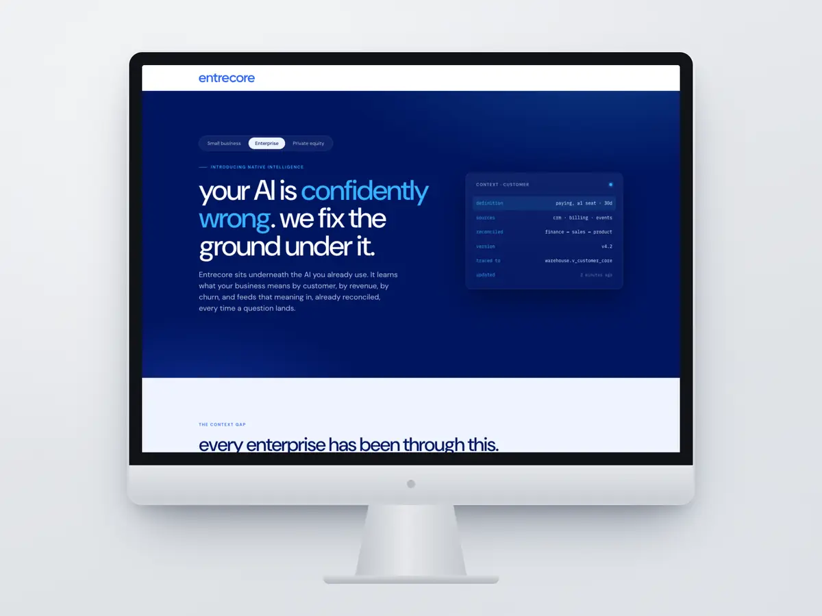 Desktop screenshot of the Entrecore Saas Tool project