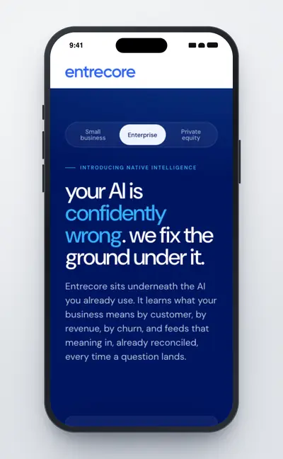 Mobile screenshot of the Entrecore Saas Tool project
