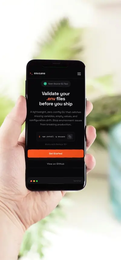 Mobile screenshot of the Envsane CLI Tool project