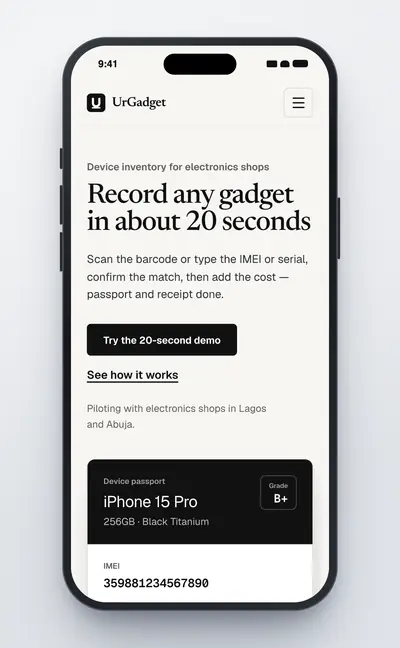 Mobile screenshot of the UrGadget PWA project
